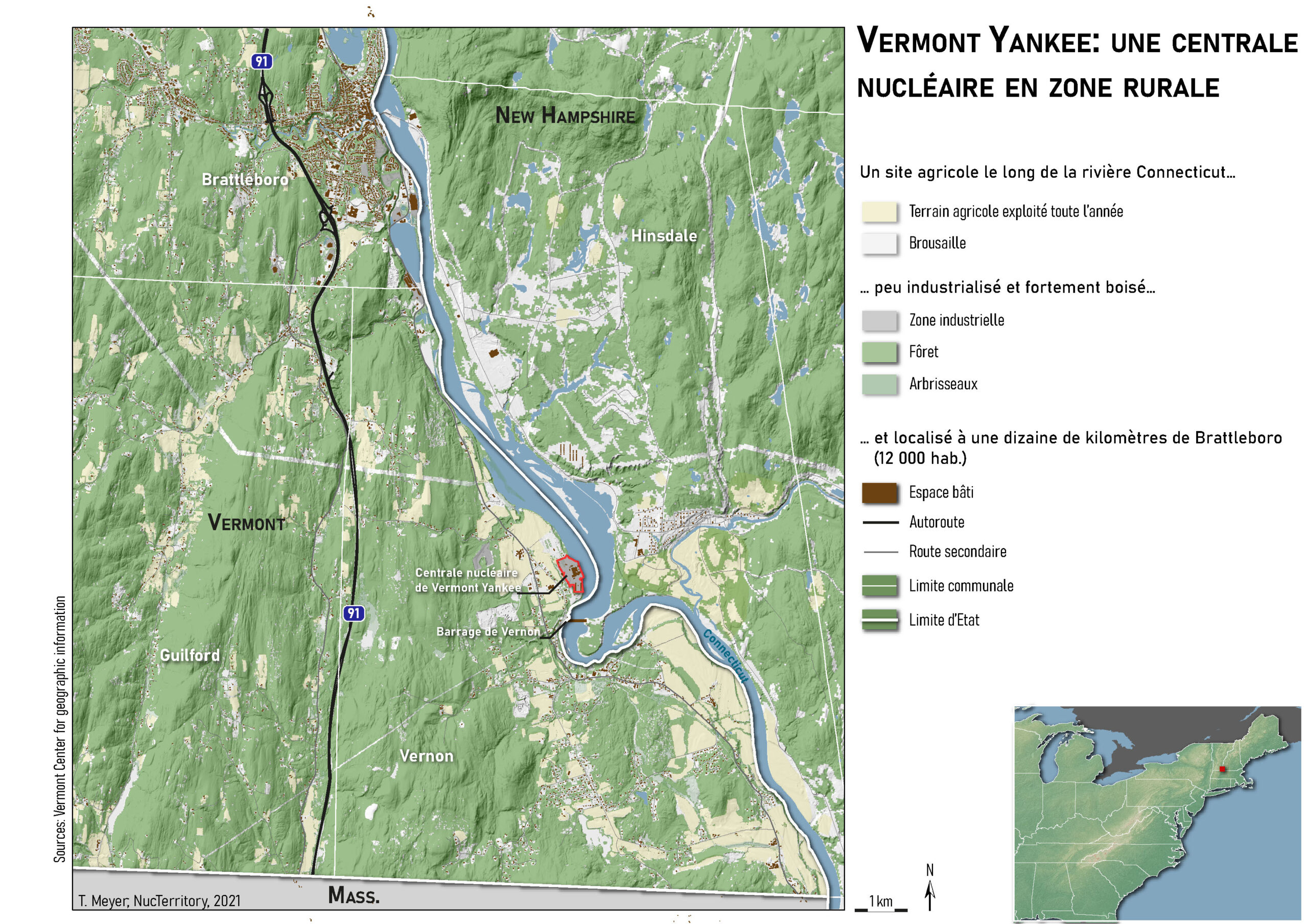 Carte de la centrale nucléaire de Vermont Yankee